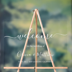 Elegant White Classic Minimalist Wedding Acrylic Sign