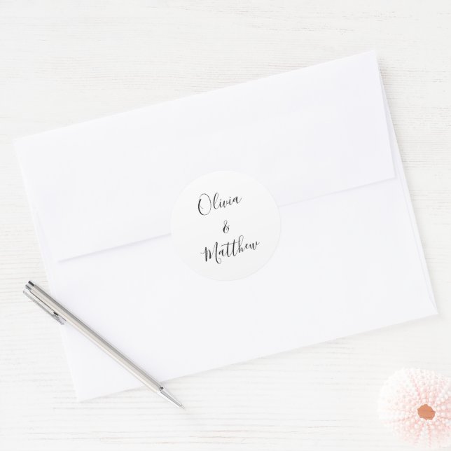 Elegant White Classic Minimalist Wedding Classic Round Sticker (Envelope)