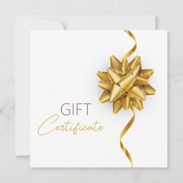 Elegant White Classy Luminous Gold Bow Gift Card (Front)