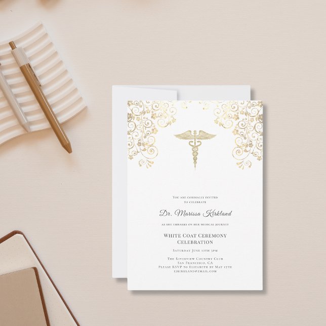 Elegant White Coat Ceremony Celebration  Invitation (Creator Uploaded)