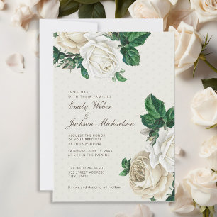 Elegant White Cream Floral Botanical Wedding Invitation
