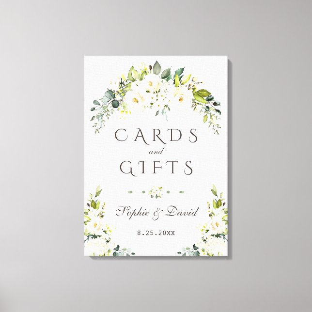 Elegant White Cream Floral Cards & Gifts Wedding Canvas Print (Front)
