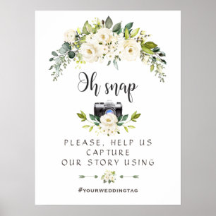 Elegant White Cream Floral Oh Snap Instagram Sign