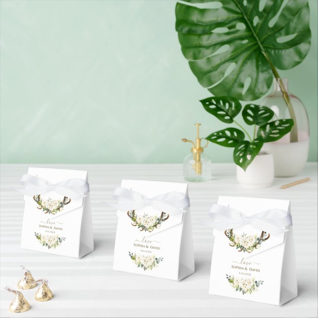 Elegant White Cream Flowers Antlers Wedding  Favour Box (Multiple)