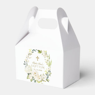 Elegant White Cream Flowers Gold Cross Baptism Favour Box