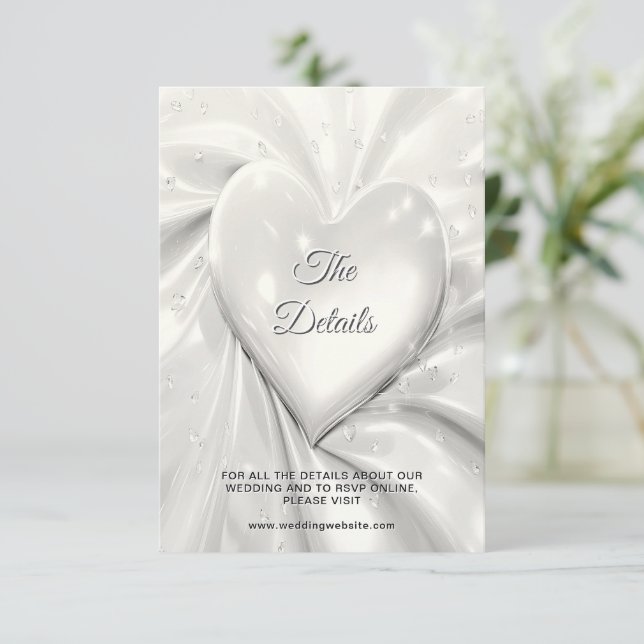 Elegant White Cream Heart Detail Enclosure Card (Standing Front)