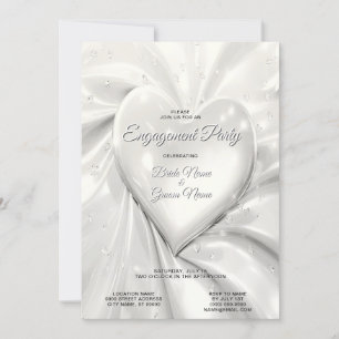 Elegant White Cream Heart Engagement Invitation