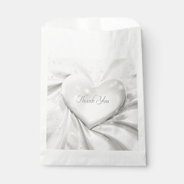Elegant White Cream Heart Favour Bag (Front)