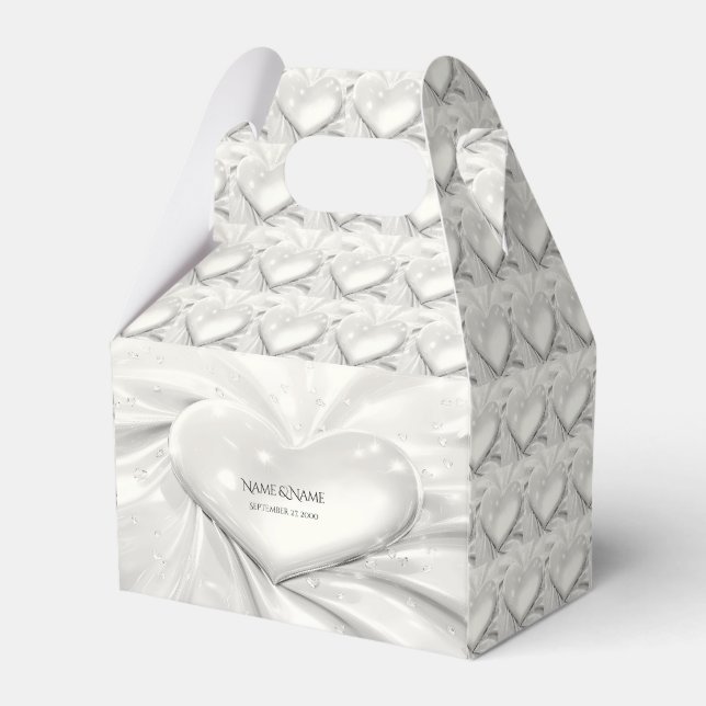 Elegant White Cream Heart Favour Box (Front Side)