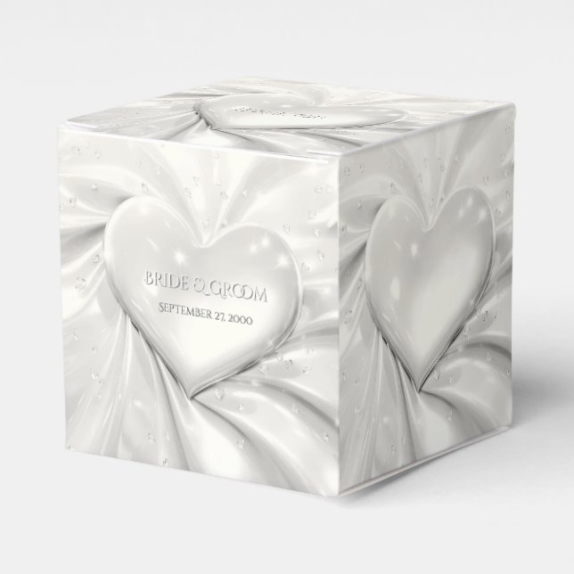 Elegant White Cream Heart Favour Box (Front Side)