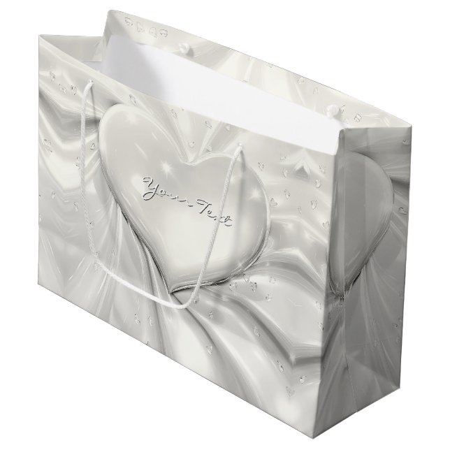 Elegant White Cream Heart Gift Bag (Front Angled)