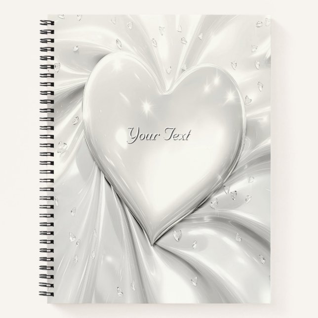 Elegant White Cream Heart Notebook (Front)