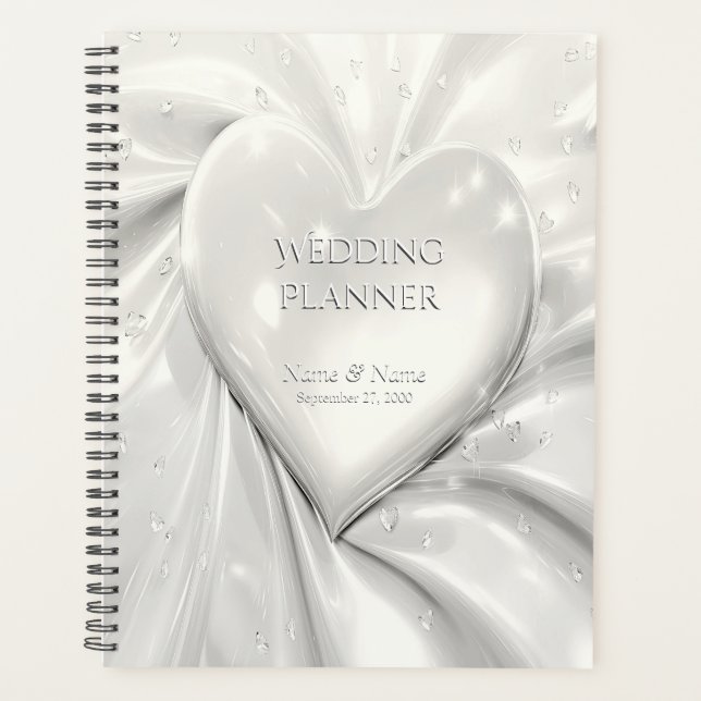 Elegant White Cream Heart Planner (Front)