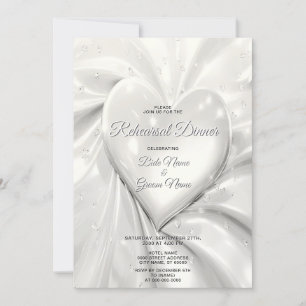 Elegant White Cream Heart Rehearsal Dinner Invitation