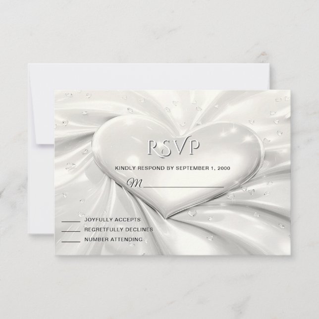 Elegant White Cream Heart RSVP Card (Front)