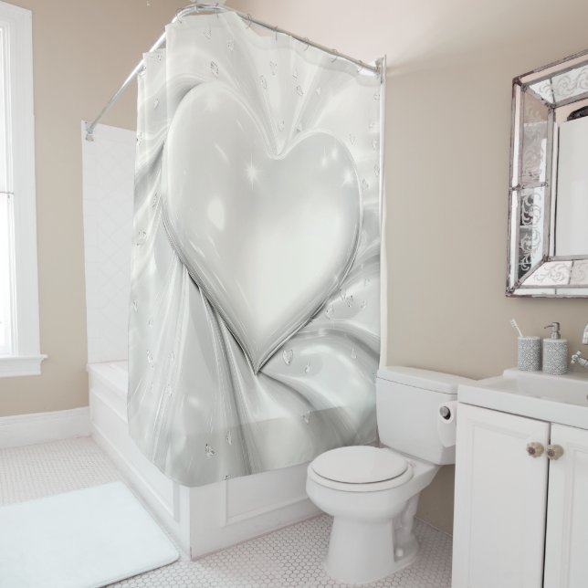 Elegant White Cream Heart Shower Curtain (In Situ)