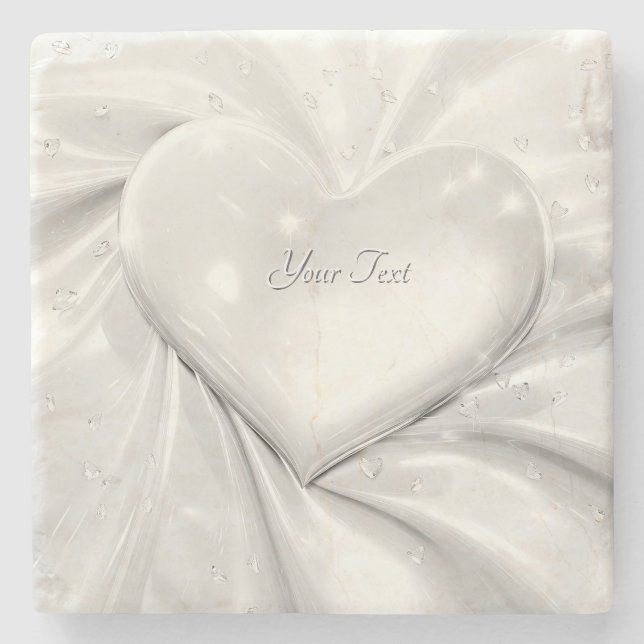 Elegant White Cream Heart Stone Coaster (Front)