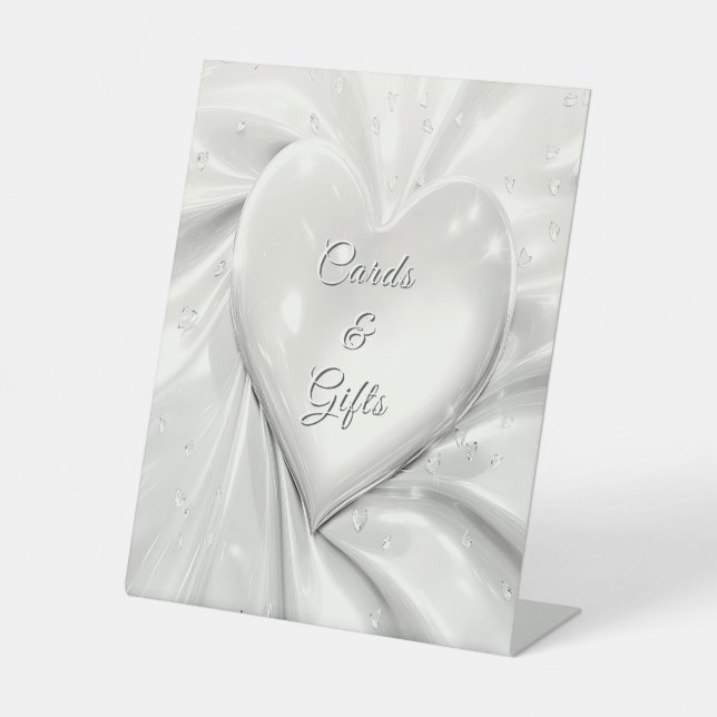 Elegant White Cream Heart Tabletop Signs (Front)
