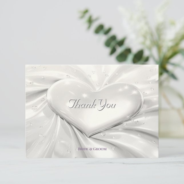 Elegant White Cream Heart Thank You Card (Standing Front)
