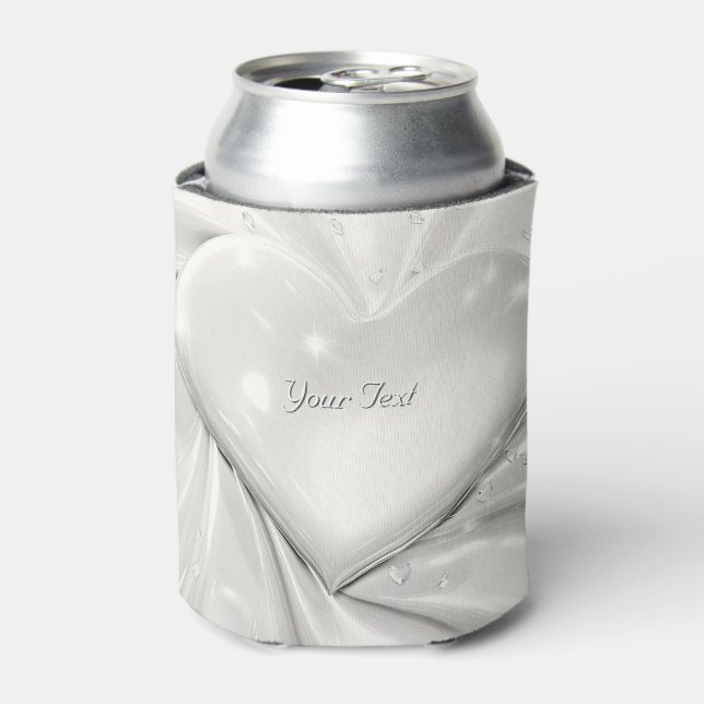 Elegant White Cream Heart Wedding Favour Can Coole Cooler (Can Front)