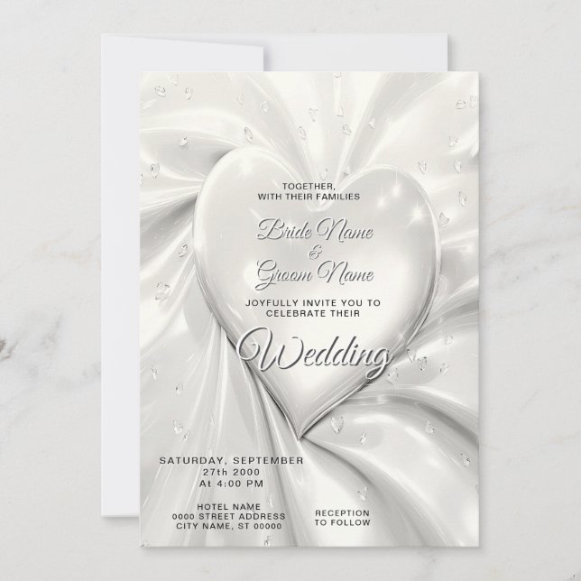 Elegant White Cream Heart Wedding Invitation (Front)