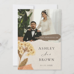 Elegant White Cream Modern Photo Wedding  Invitation
