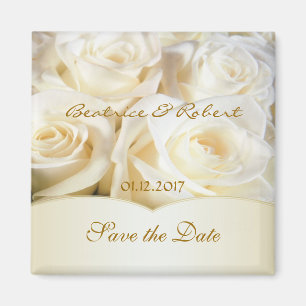 Elegant White - cream roses Save the date Magnet