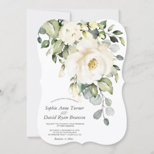 Elegant White Cream Watercolor Flowers Wedding Invitation