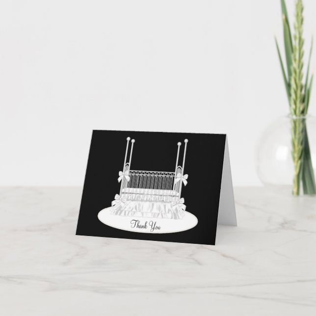 Elegant White Crib Baby Shower Thank You Cards (Front)