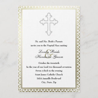 Elegant White Cross Catholic Wedding Invitation