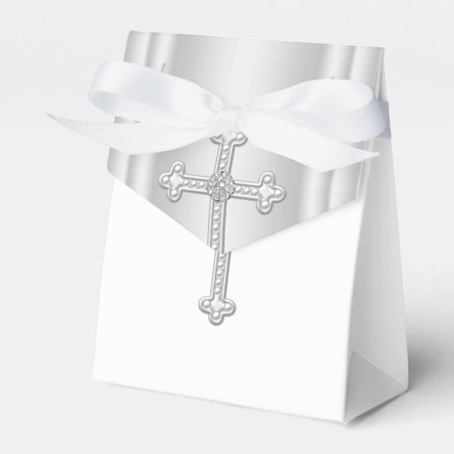Elegant White Cross First Communion Favour Box (Front Side)