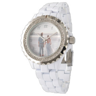 Elegant White Crystals Customisable Photo Gift Watch