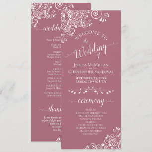 Elegant White Curls on Dusty Rose Fancy Wedding Programme