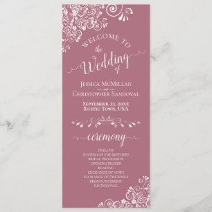 Elegant White Curls on Dusty Rose Fancy Wedding Programme