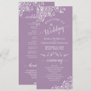 Elegant White Curls on Lavender Purple Wedding Programme