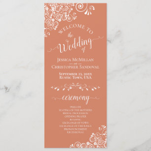 Elegant White Curls on Terracotta Coral Wedding Programme