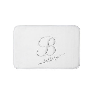 Elegant White Custom Monogram Name  Bath Mat