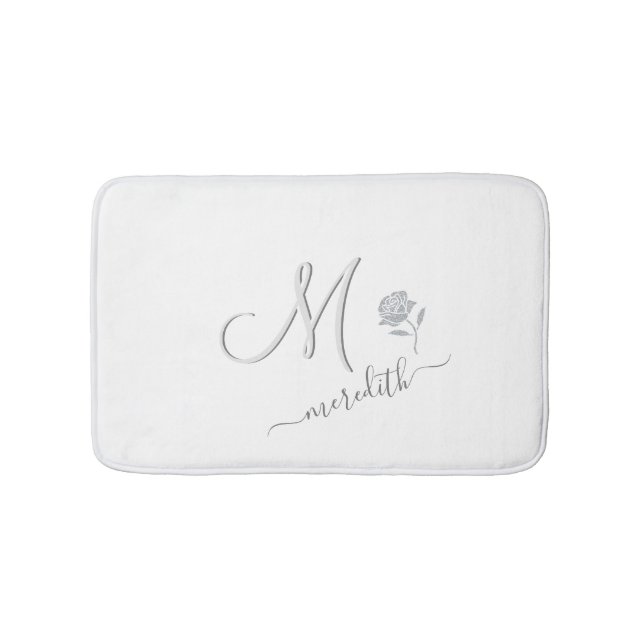 Elegant White Custom Monogram Name Bath Mat (Front)