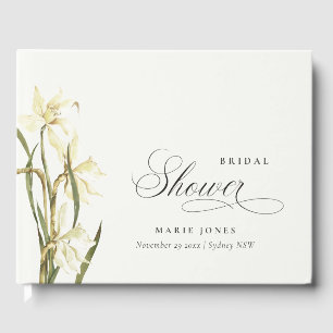 Elegant White Daffodil Watercolor Bridal Shower Guest Book