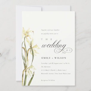 Elegant White Daffodil Watercolor Wedding Invite