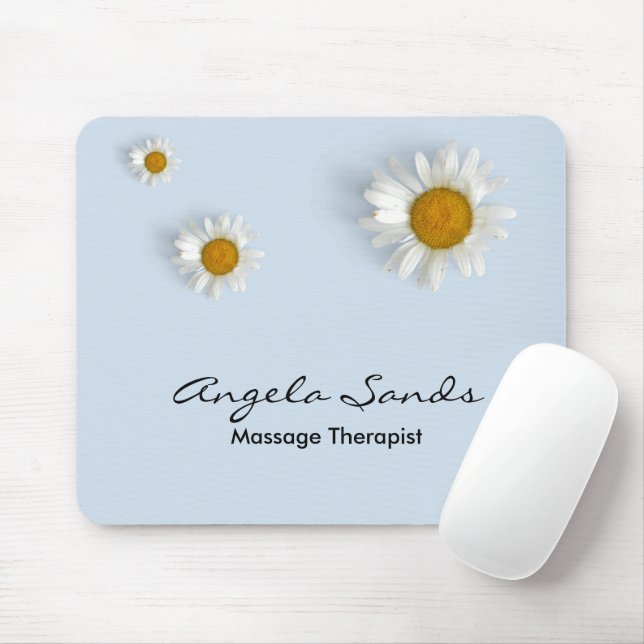Elegant white daisies blue mouse mat (With Mouse)