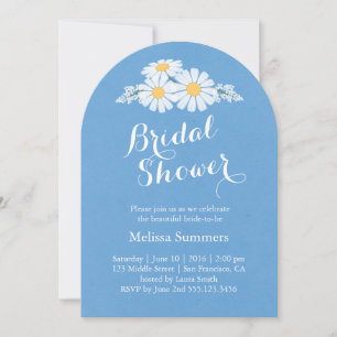 Elegant White Daisies on Blue Bridal Shower Invitation
