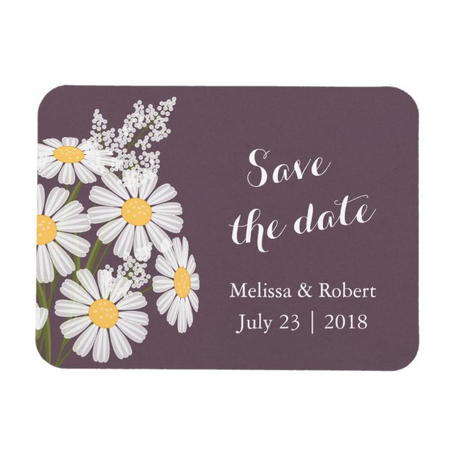 Elegant White Daisies Save the Date Wedding Magnet (Horizontal)