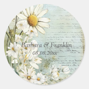 Elegant White Daisy Classic Round Sticker