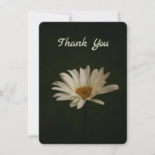 Elegant White Daisy Dark Photo Flat Thank You Card