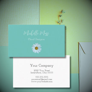 Elegant White Daisy Floral Designer Trendy Teal Business Card
