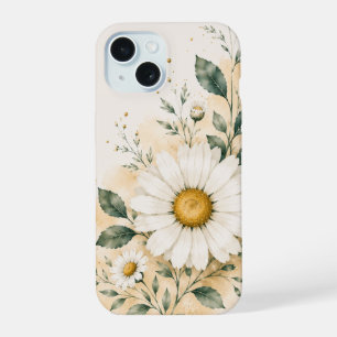 Elegant White Daisy Floral iPhone 15 Case