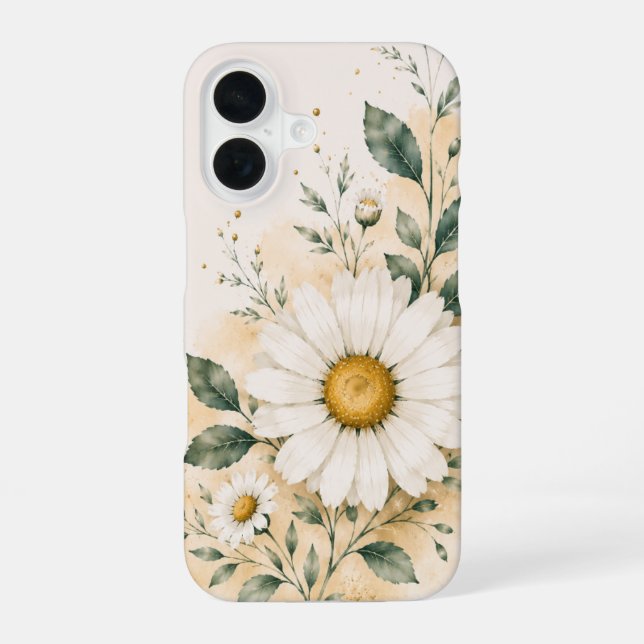 Elegant White Daisy Floral iPhone 16 Case (Back)