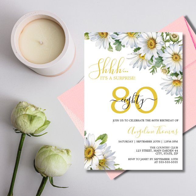 Elegant White Daisy Floral Surprise Birthday Invitation (Creator Uploaded)