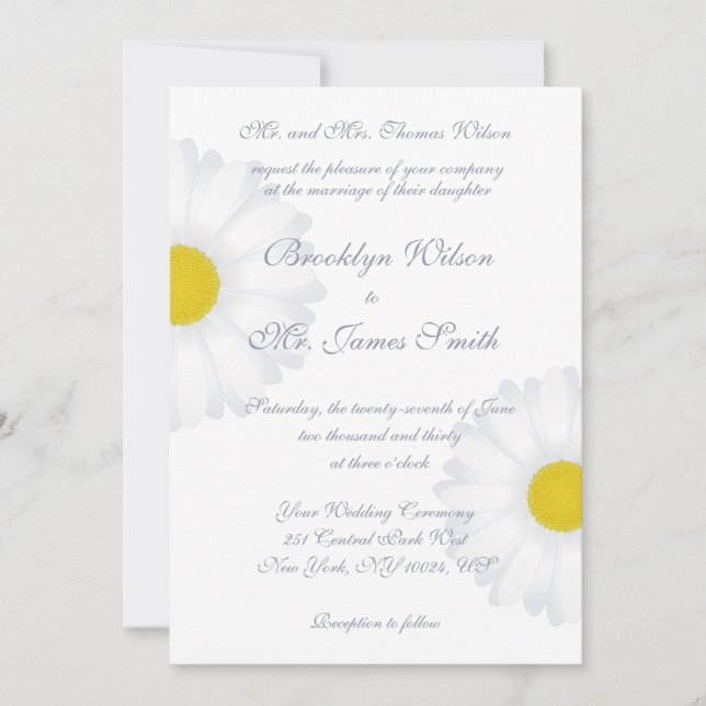 Elegant White Daisy Floral Wedding Invitations (Front)